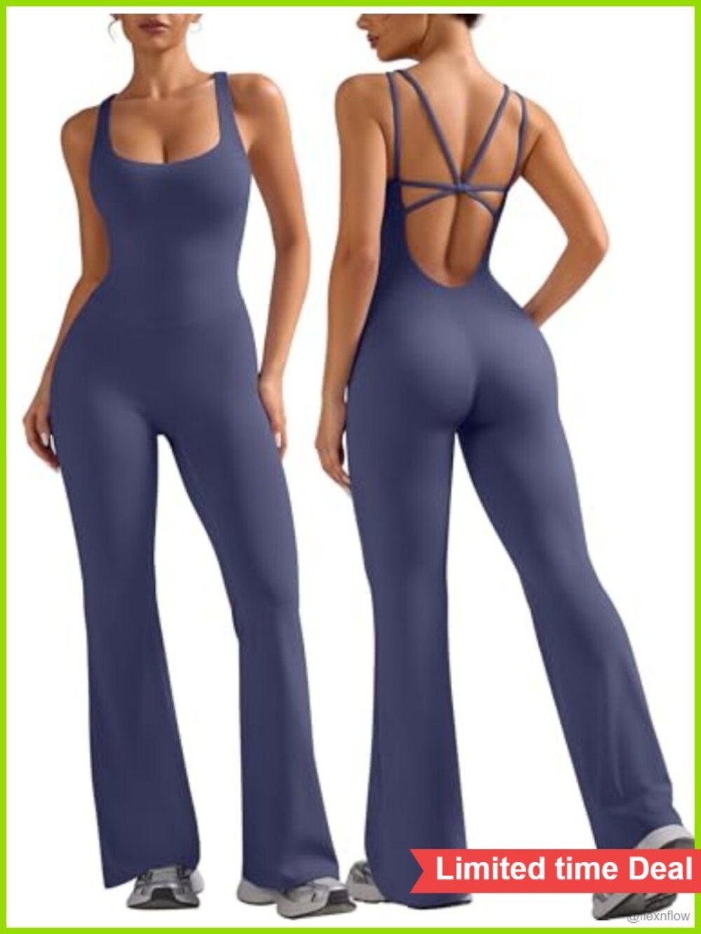 Flare Workout Jumpsuit One Piece Sexy Backless Criss Cross Straps Romper